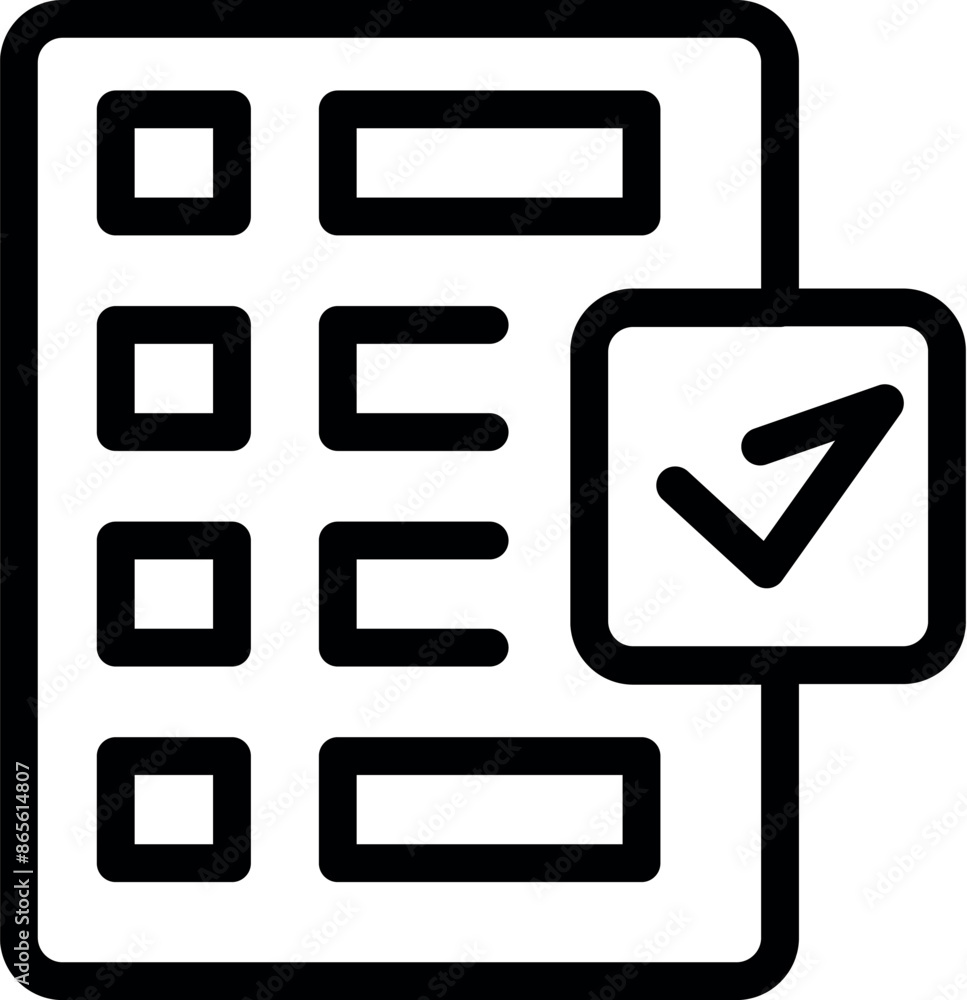 Poster simple icon depicting a digital checklist with a checkmark signifying a completed task