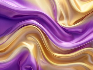 Obraz premium The image captures flowing fabric-like waves in purple and gold creating a luxurious abstract background that could be a wallpaper best-seller