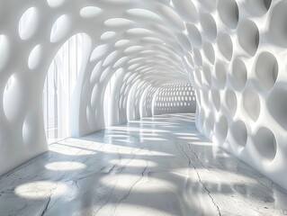 This wallpaper features a bright, futuristic tunnel with a highly abstract and unique design, illuminated by natural light, perfect for an abstract background
