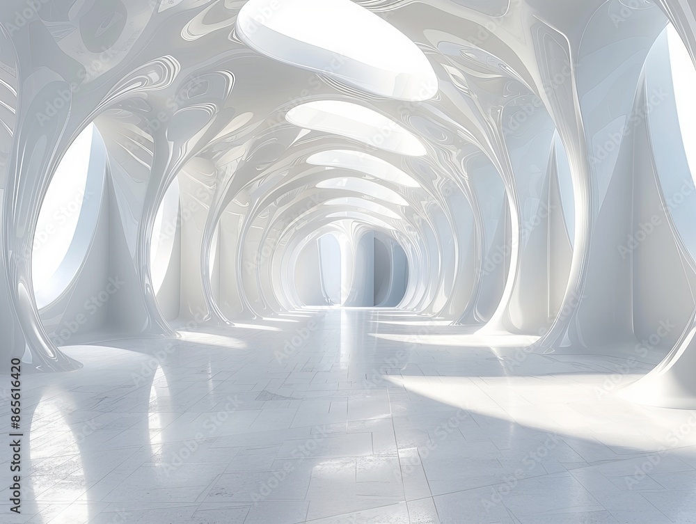 Poster this abstract image features a 3d-rendered corridor with a futuristic design, serving as a perfect b