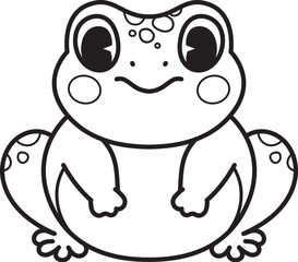 Obraz premium Bold line drawing cute frog or toad with editable stroke thickness for coloring page for kids. Vector illustration.