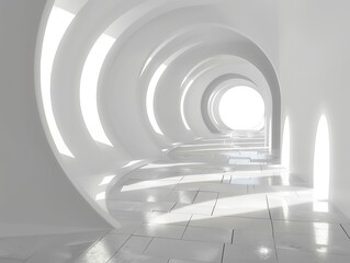 Obraz premium This abstract 3D render offers a sleek, white-tiled background with a series of circular arches, ideal for a best-seller wallpaper