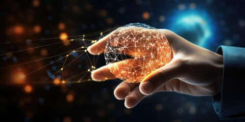 Hand of businessman touching global network connection information data exchanges, Abstract futuristic, Science and innovation of technology