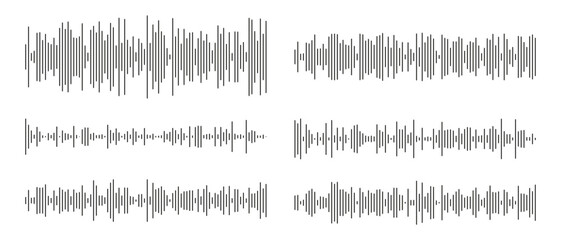 Equalizer symbol. Voice message template set. Audio chat speech sound wave icons. Element for mobile messenger, podcast online radio interface, music player, app. Waveform pattern graphic illustration