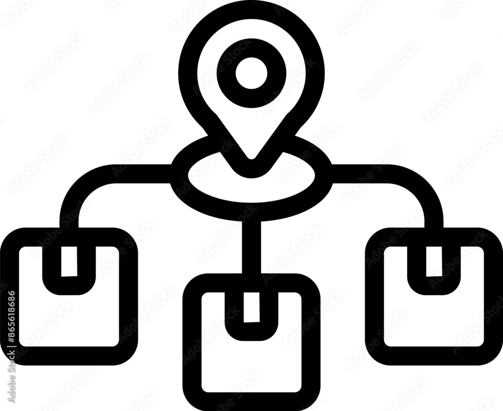 Poster icon of a global network connecting devices with location pin showing data transfer