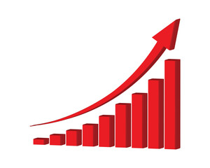Growing business 3d red arrow on white. Profit red arrow, Vector illustration.Business concept, growing chart. Concept of sales symbol icon with arrow moving up. Economic Arrow With Growing Trend.