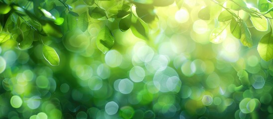 Obraz premium Blurred green leaves with light bokeh create an abstract and beautiful backdrop.