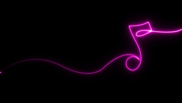 Neon music sheet. Line art. Musical symbols. Isolated on black background. Neon lines. Glowing music icons. Treble Clef. Music note. Musical notes. Music love. Melody, classical, sound design. 
