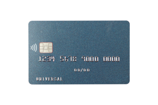 plastic card, credit card, with chip, isolated from background