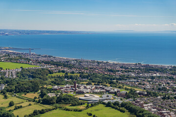 Obraz premium Aerial helicopter views over Swansea, Mumbles and the Gower Peninsular, Wales, UK 