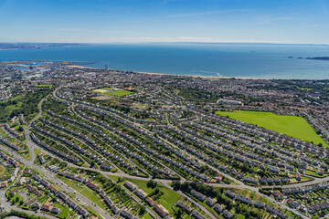 Aerial helicopter views over Swansea, Mumbles and the Gower Peninsular, Wales, UK
