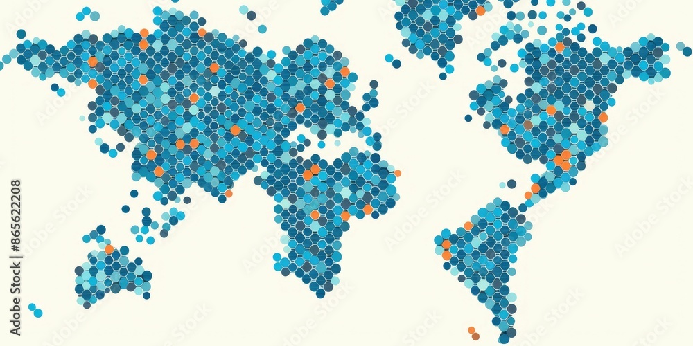 Poster abstract vibrant world map composed of multicolored circles on a light background. global diversity 