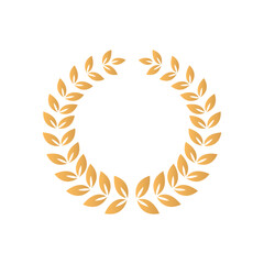 Leaves vector golden laurel circular foliate laurel branches. Golden laurel wreath silhouette. Trophy crest. Greek gold branch award, winner round emblem