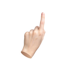 Finger pointing gesture. Tap, click with index finger to indicate. Hand sign, pick, close up. Isolated white background. Touch communication. Interaction, press, showing, screen., transparent PNG