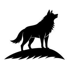 wolf on hill silhouette on white background