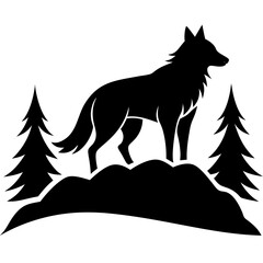 wolf on hill silhouette on white background