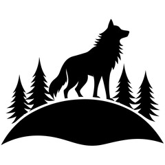 wolf on hill silhouette on white background