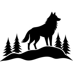 wolf on hill silhouette on white background