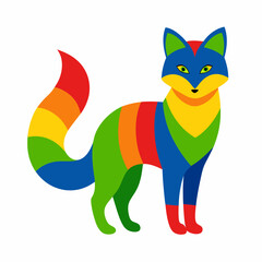 Green, blue, yellow red cat psychodelia on white background