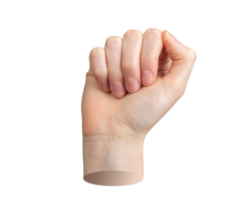 Fist, hand up, clenched power. Isolated white background. Protest arm, empower symbol, revolution strength. front view, thumb. Body part communication, expression., transparent PNG cutout