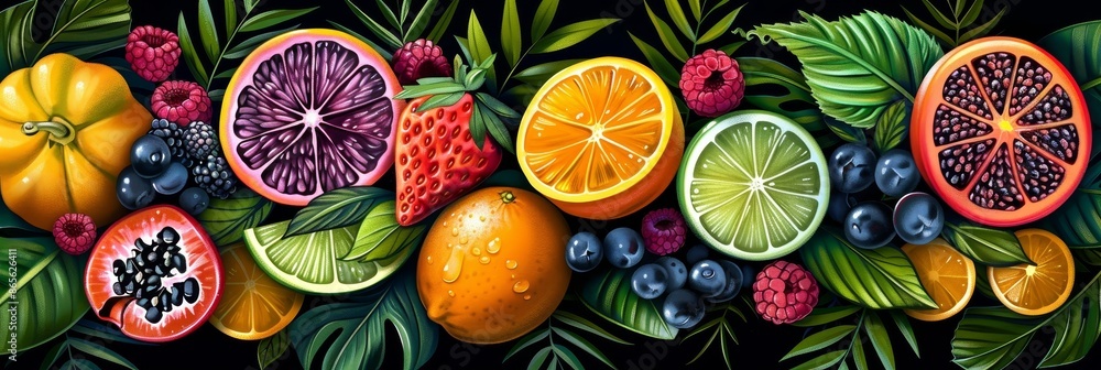 Wall mural Colorful Fruit and Leaves Abstract - Wall murals