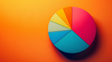Obraz premium A pie chart model symbolizing data and analytics, against a bright orange background, positioned on the right side with the left side empty.