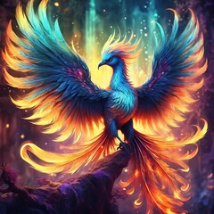 Phoenix bird risen from the ashes, fire bird. Burning bird
