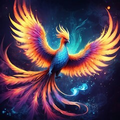 Obraz premium Phoenix bird risen from the ashes, fire bird. Burning bird 
