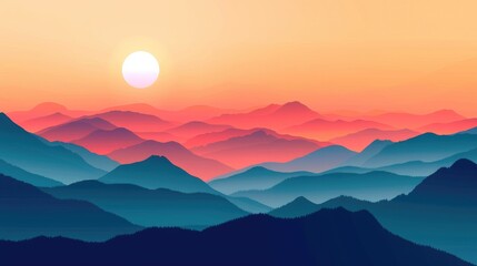 Majestic Mountain Sunset Vector