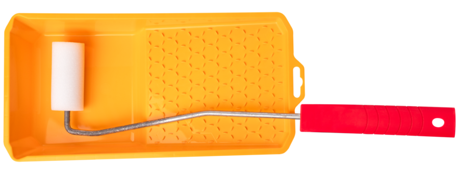 Wall painting roller with a painting tray on an isolated background.
