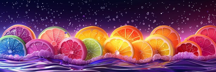Colorful Fruit Slices in Water