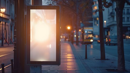 Blank digital billboard mockup in a busy city street at night. Urban advertising space for your message, product or brand. Concept of marketing, communication and outdoor advertising.