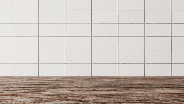 Minimalist Tabletop Mockup with White Tile and Wooden Surface for Product Branding