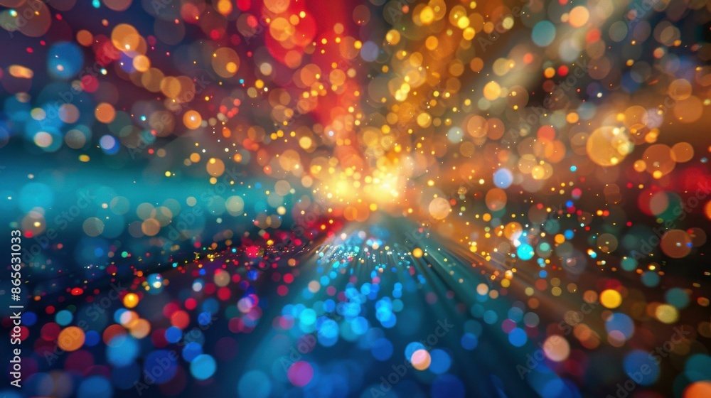 Poster a colorful abstract background with many lights and dots. ai.