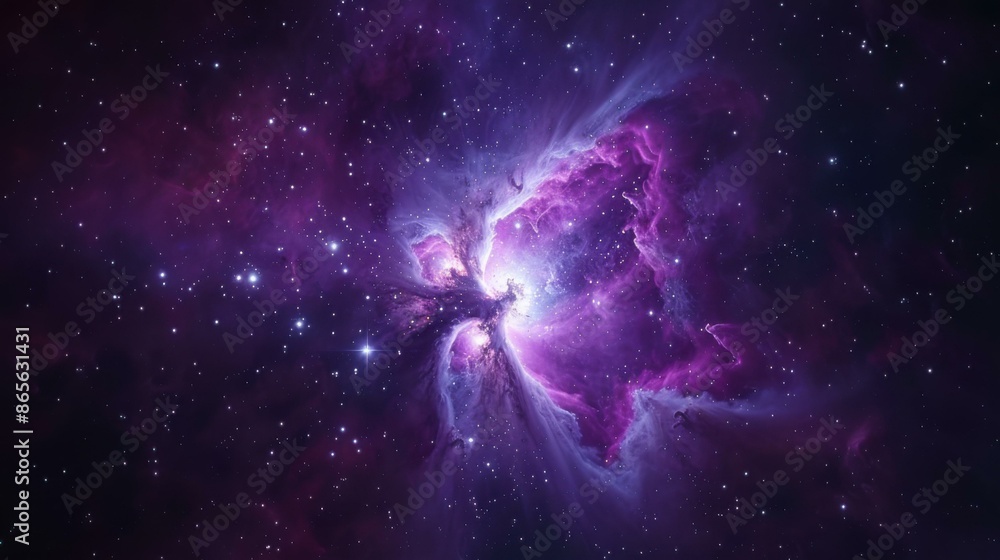 Canvas Prints A purple nebula in the sky with stars and a bright light. AI.