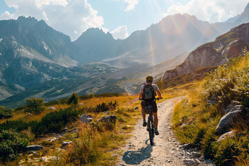 Obraz premium Mountain Biking Through Majestic Peaks on a Sunny Day