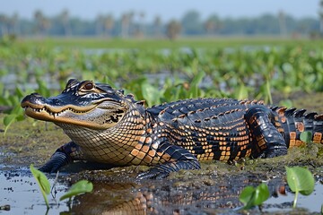 Obraz premium Wild Alligator in Natural Marshland Habitat Wildlife Photography for Poster, Website, or Article Use