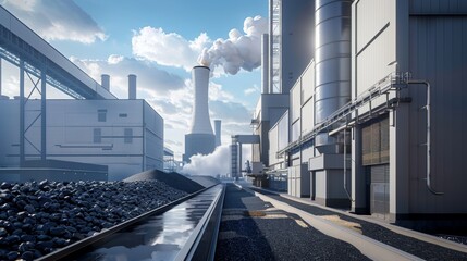 Fototapeta premium Close up of contemporary power plant fueled by coal and biomass in a realistic photo