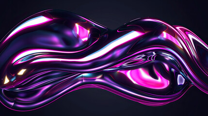 Fototapeta premium Splashing 3D Chrome Neon Fluid Form, Liquid Metallic Shape, Isolated on Black