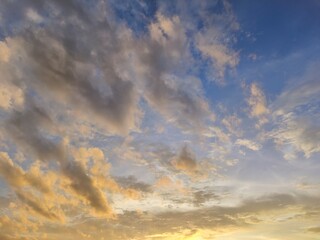 blue bright and orange yellow dramatic sunset sky in countryside texture background.