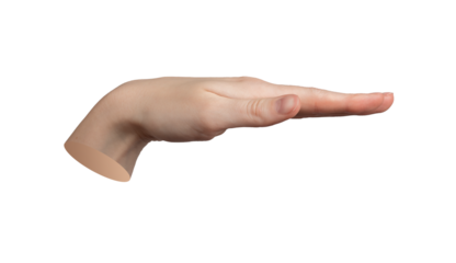 Hand gesture, palm down, measuring horizontal level. Isolated on white background. Fingers straight, sign of control. Body part, showing balance. Expression, communication, symbol,., transparent PNG