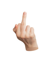Hand gesture, middle finger up. Isolated on white background. Rude sign, woman showing offensive...
