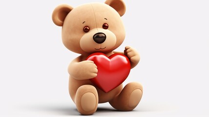 Teddy bear holding a heart with a sweet expression.