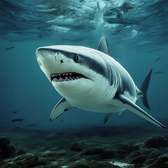 Adorable killer whales family swimming together and looking up towards sea surface in 3d illustration
