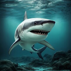 Adorable killer whales family swimming together and looking up towards sea surface in 3d illustration
