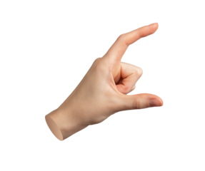 Hand holding gesture. Two fingers showing something big, measure size. Isolated on white background. Wide, large, invisible object. Empty space, blank. Evaluate, seize., transparent PNG cutout