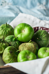 Tomatillos, green tomatoes. Mexican cuisine ingredient