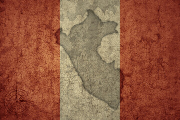 map and flag of peru on a old vintage crack paper background .