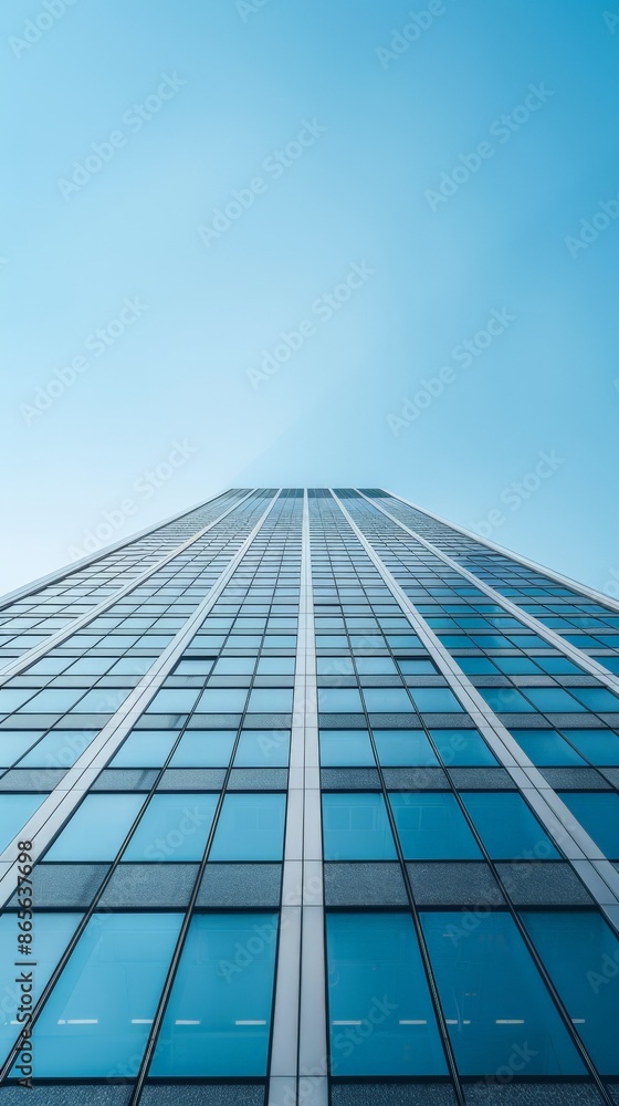 Aufkleber modern skyscraper against a clear blue sky viewed from the ground up. perfect for business and archi