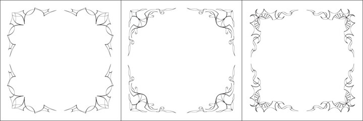 Set of three vector frames. Elegant black and white monochrome ornamental border for greeting cards, banners, invitations. Vector frame for all sizes and formats. Isolated vector illustration.	

